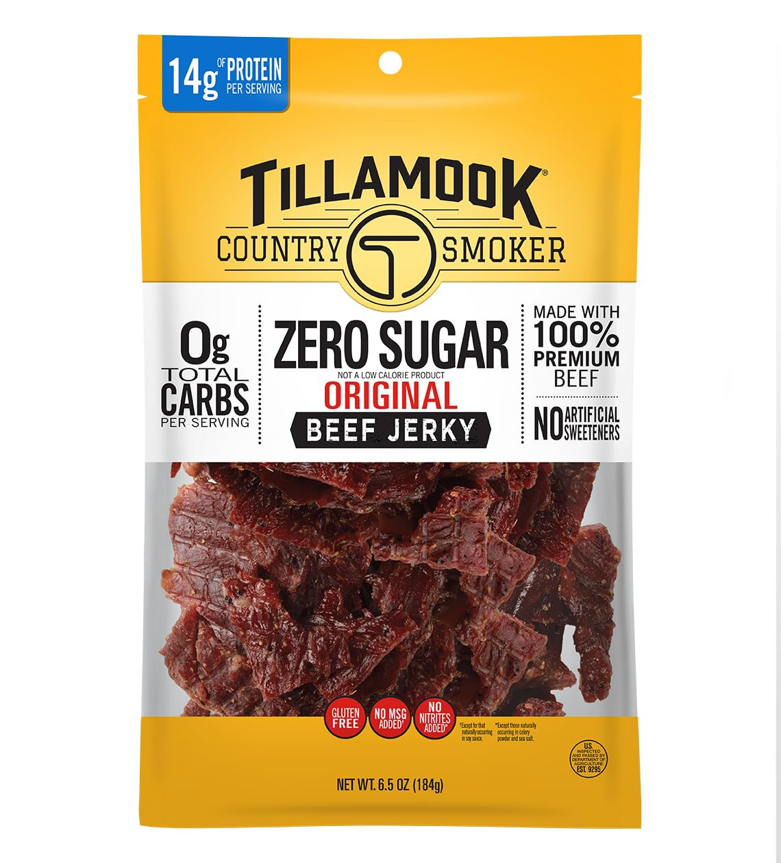 Tillamook Country Smoker Keto Friendly Zero Sugar Beef Jerky, Original, 6.5 Ounc