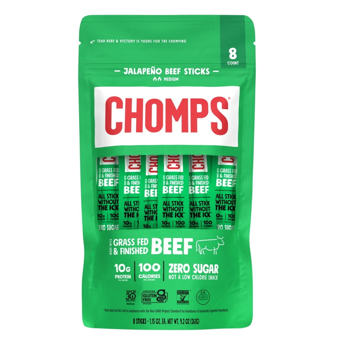 Grass-Fed Jalape?o Beef Jerky Sticks, High Protein Snack, 8 Count Pack