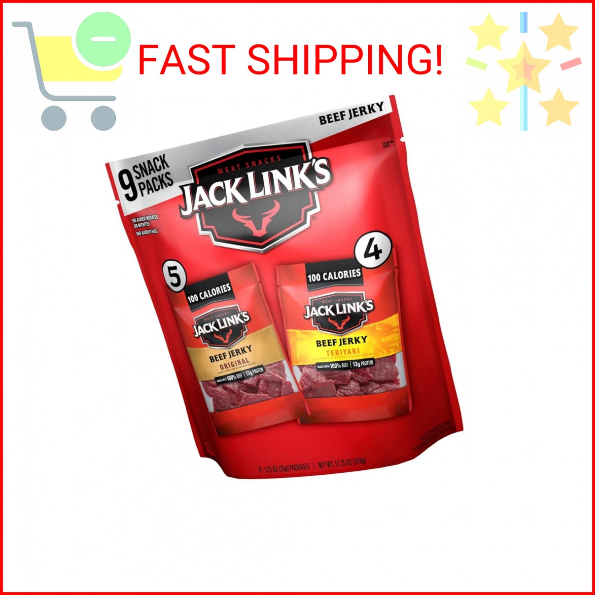 Jack Link’s Beef Jerky Variety Pack – Original and Teriyaki – (9 Pack) 1.25 oz B