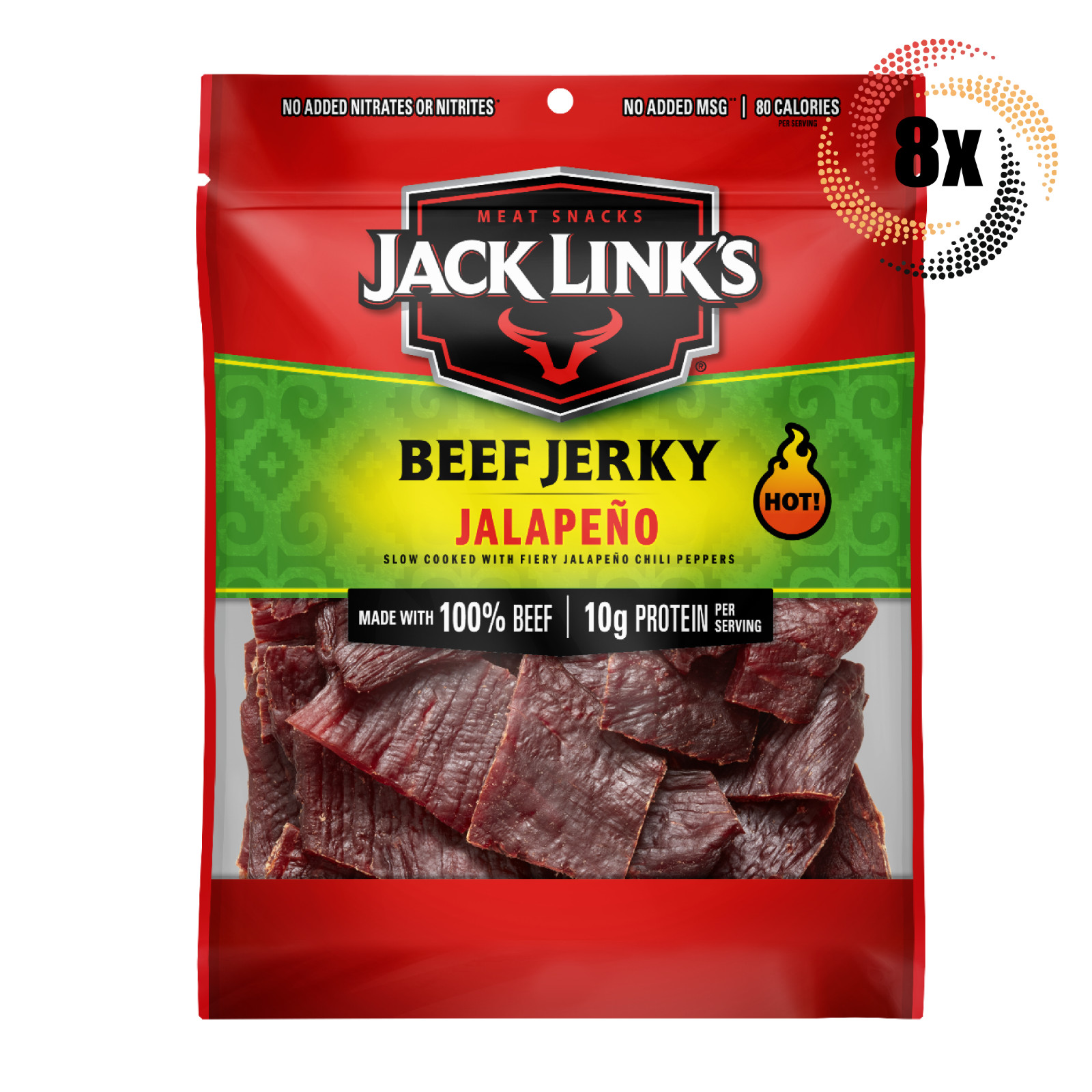 8x Bags Jack Link’s Jalapeno Beef Jerky | 3.25oz | 100% Beef | 10G Protein