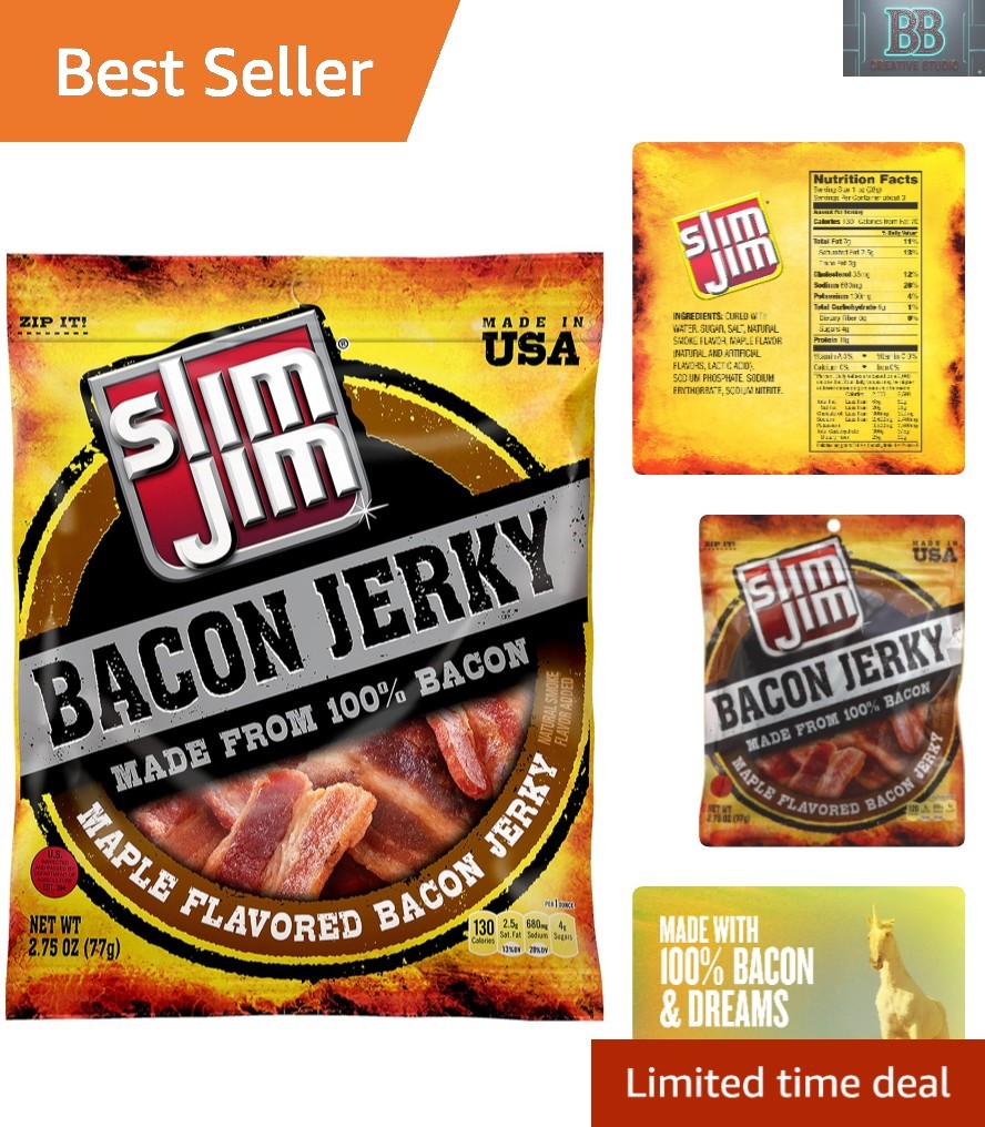Bacon Jerky, Maple Flavor Meat Snacks, Easy, On-the-Go School, Work and Trave…
