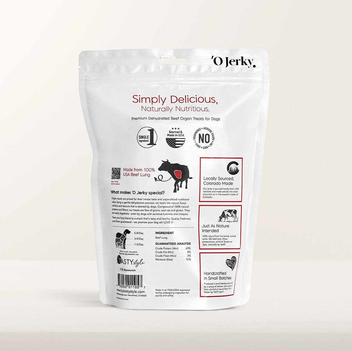 ‘O Jerky 100% Beef Lung for Dogs, Single Ingredient, Sourced & Made in USA 4oz