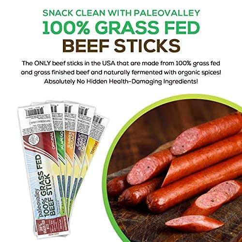 Paleovalley: 100% Grass Fed Beef Sticks 10 Count – Original Flavor – 100% Beef –