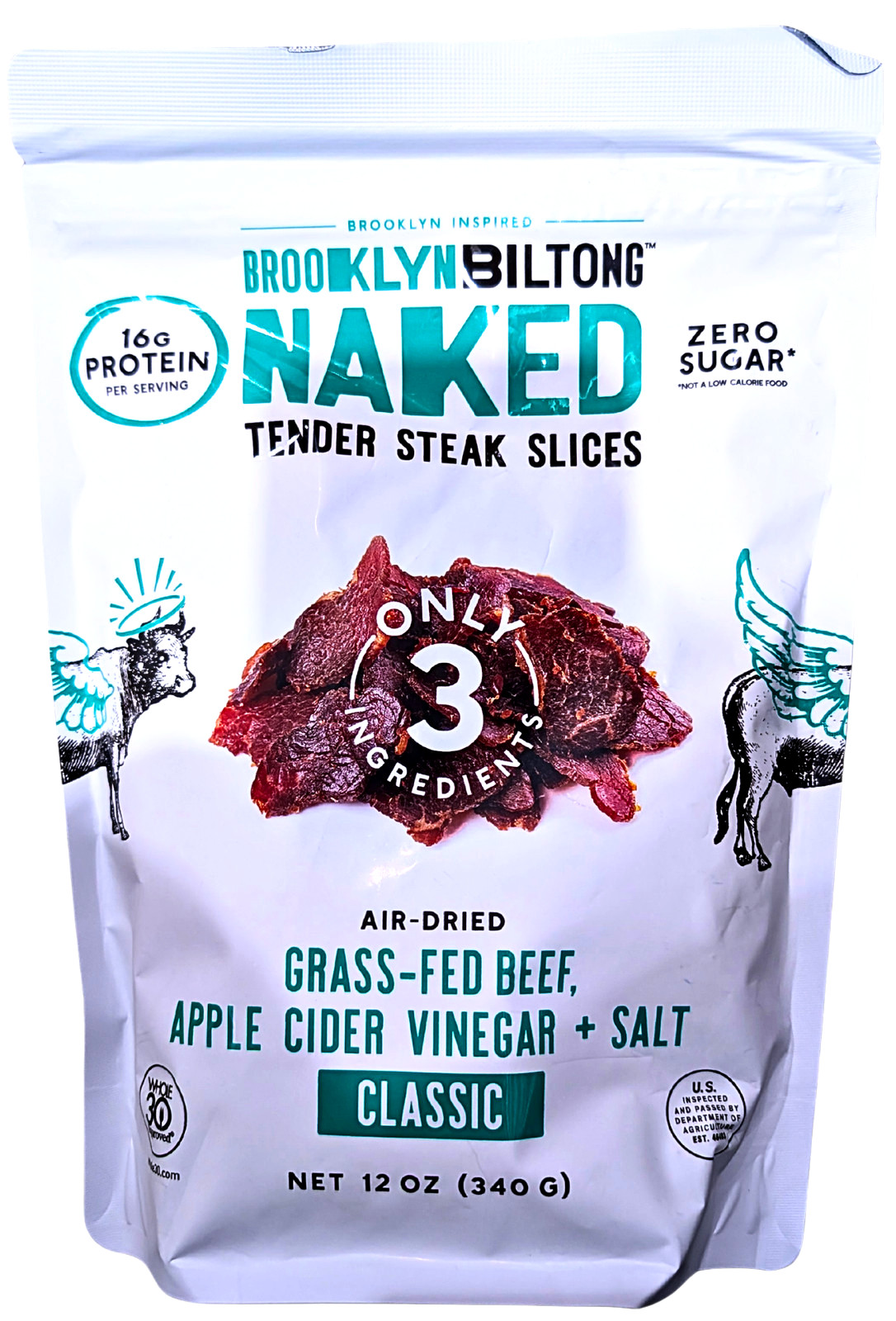 Brooklyn Biltong Naked Air Dried Steak Slices 12 Ounce Bag EXP 10/2026