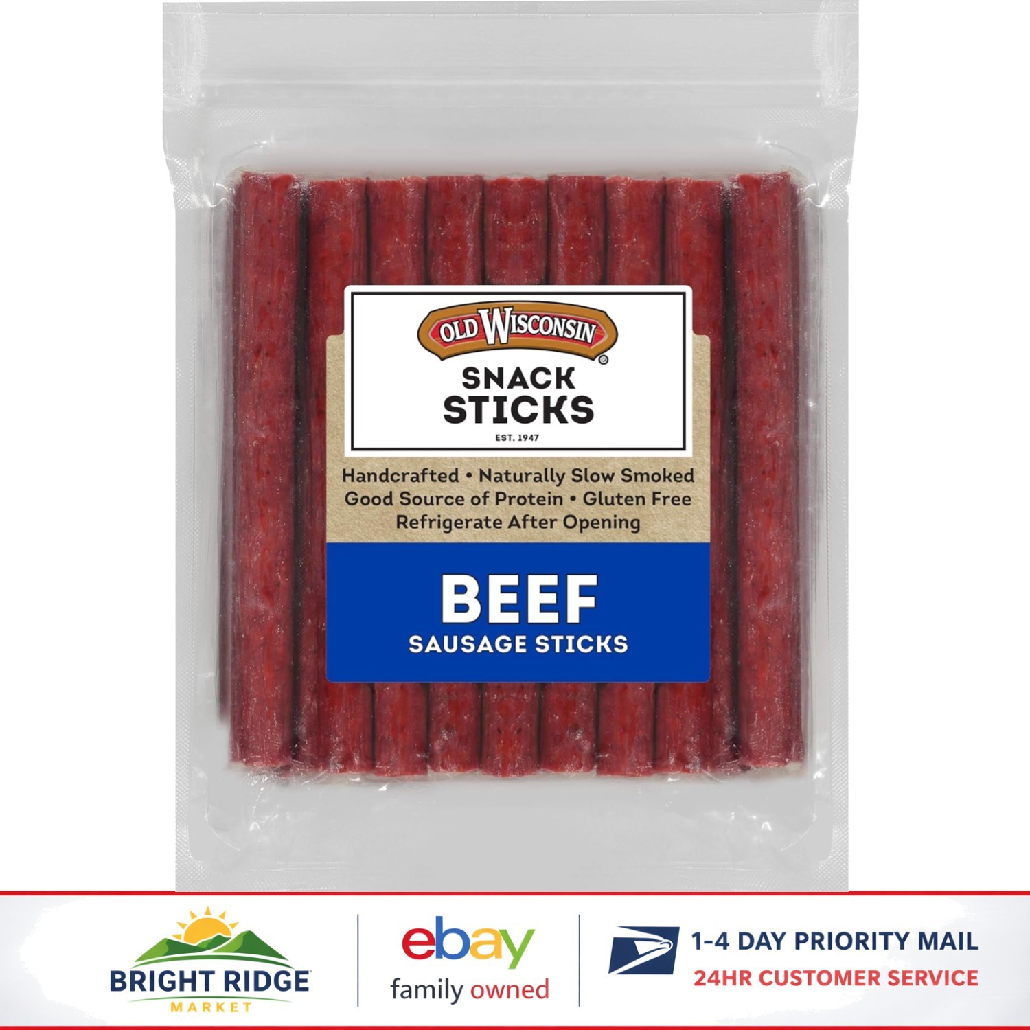 Satisfying Beef Snack Sticks, High Protein, Naturally Smoked in Resealable Bag