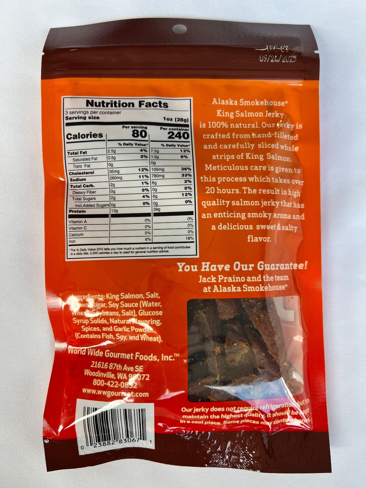 Alaska Smokehouse KING SALMON JERKY – Teriyaki, 3oz Bag – BRAND NEW!!