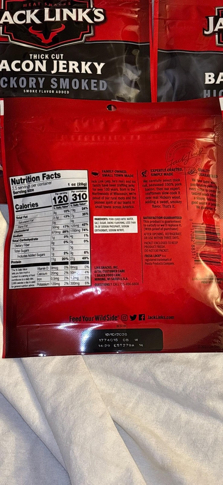 Jack Link’s Thick Cut Bacon Jerky Hickory Smoked Lot 5 Bags 2.5oz Gluten Free