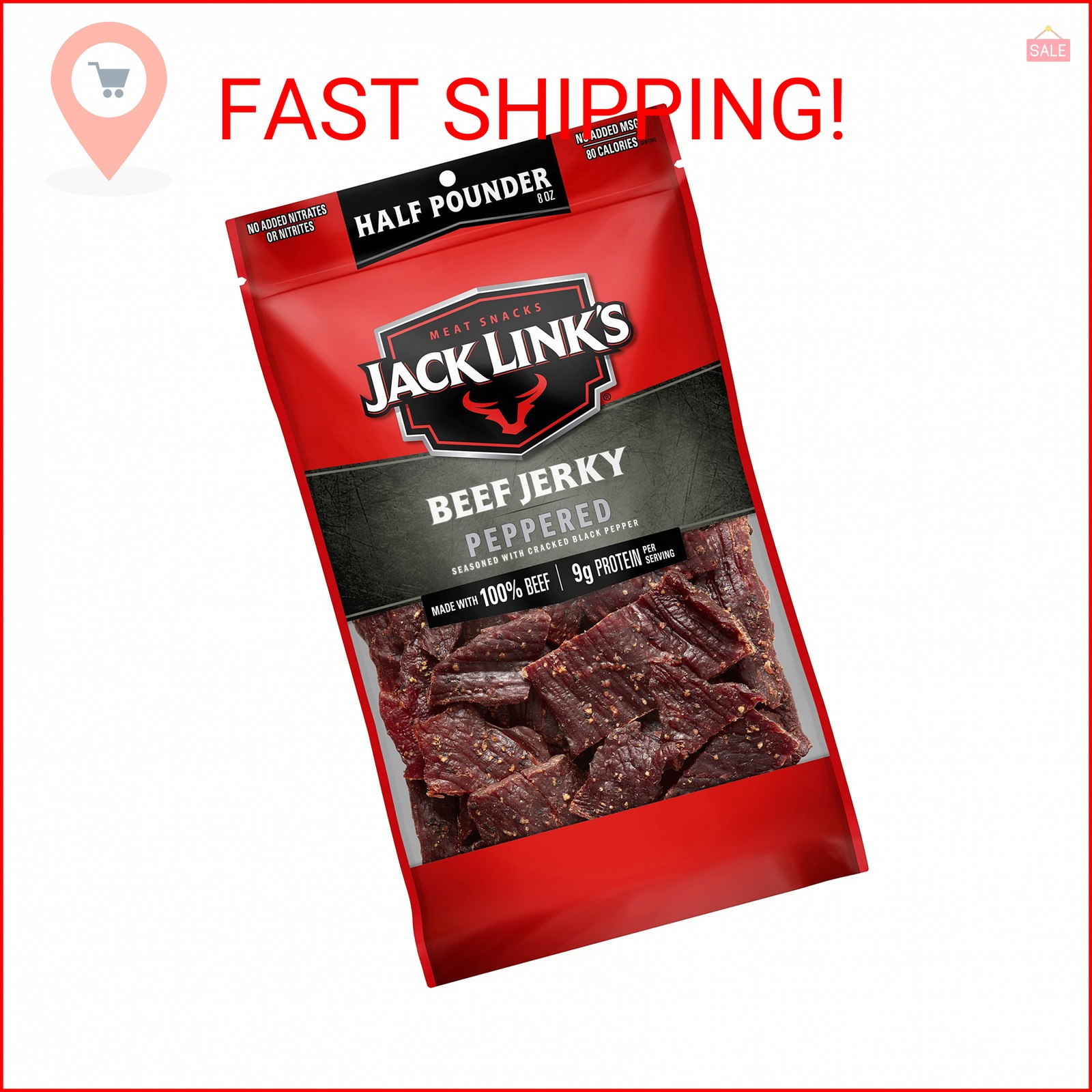Jack Link’s Peppered Beef Jerky Half Pounder – 8 oz Large Jerky Bag – Ready to E