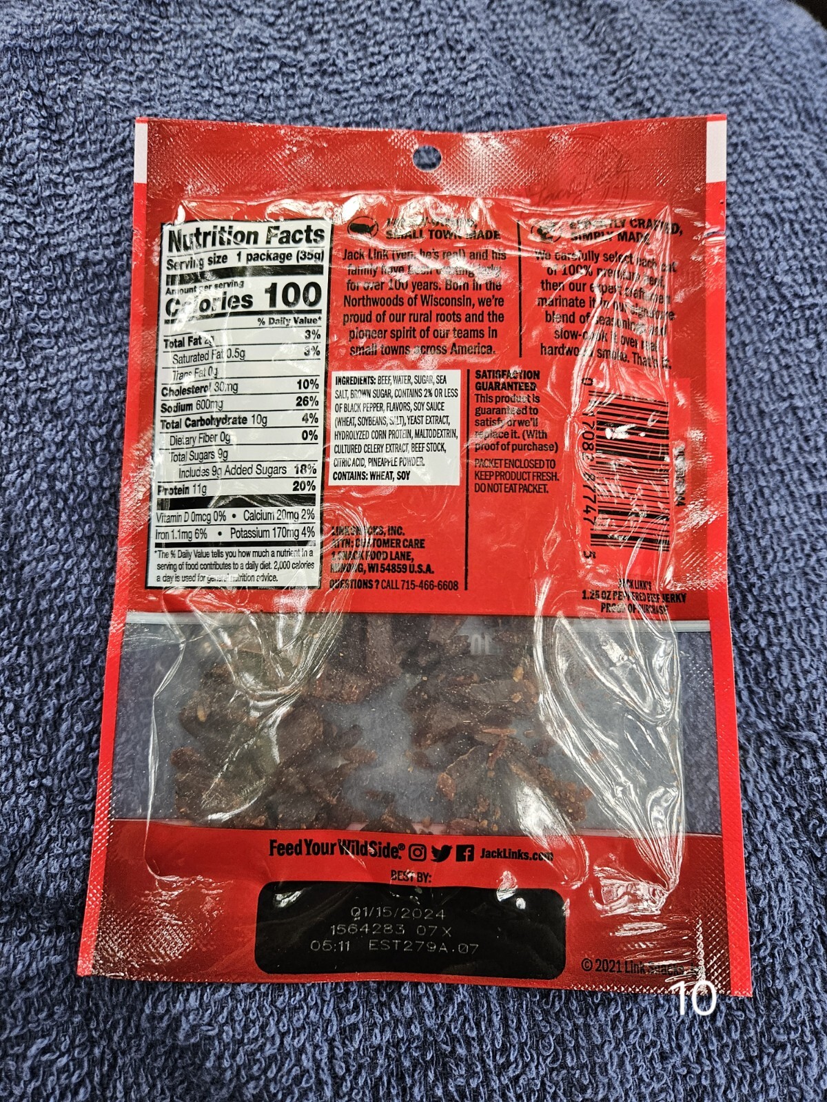 Jack Link’s Beef Jerky, Peppered, Flavorful Meat Snack, 1.25 Oz.