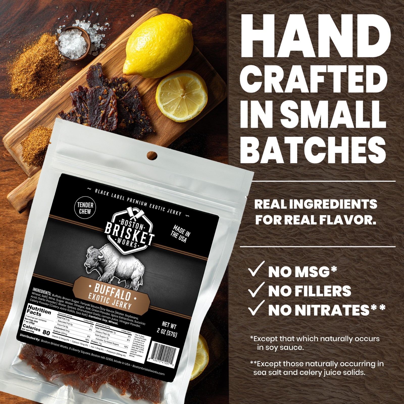 BUFFALO JERKY – Exotic Wild Game Snack – Made in the USA – Fast Shipping!