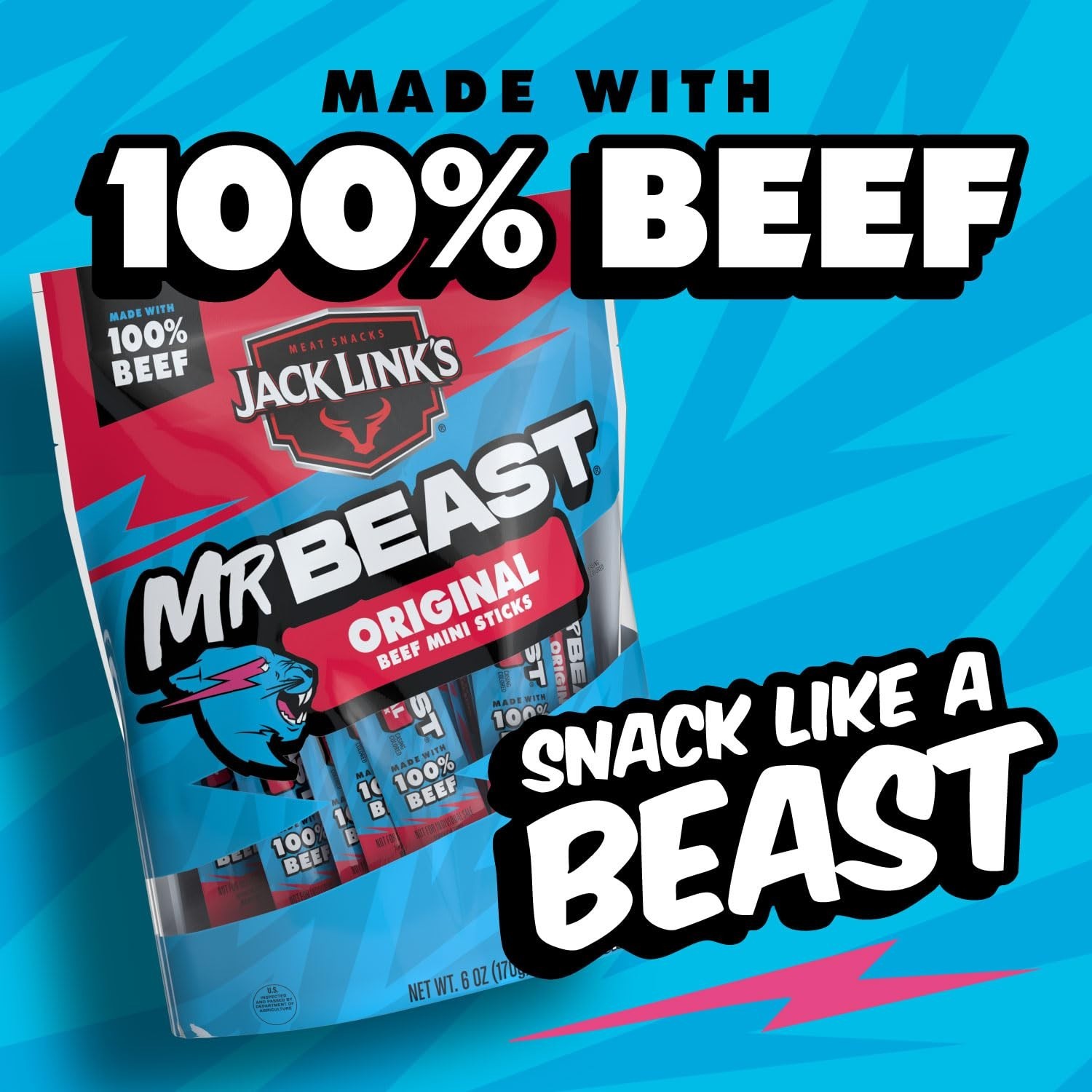 “Jack Link’s x MrBeast Original 100% Real Beef – (12 Pack) 0.5 oz Meat Sticks