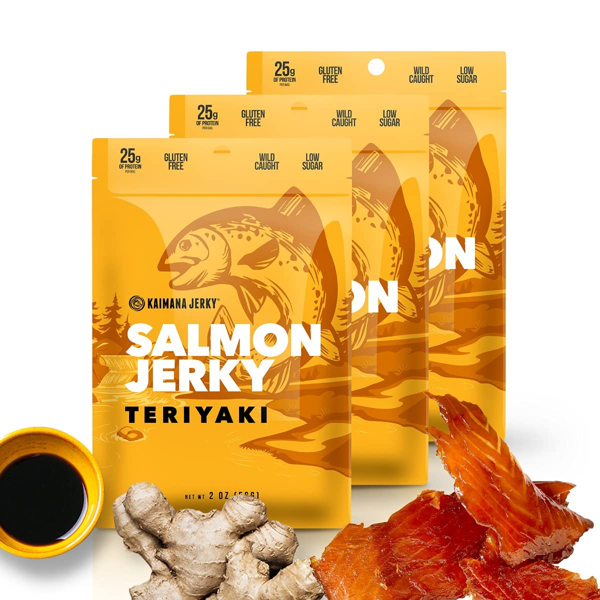 Kaimana Jerky Wild Caught Salmon Teriyaki Jerky Organic Sweet & Savory Dried…