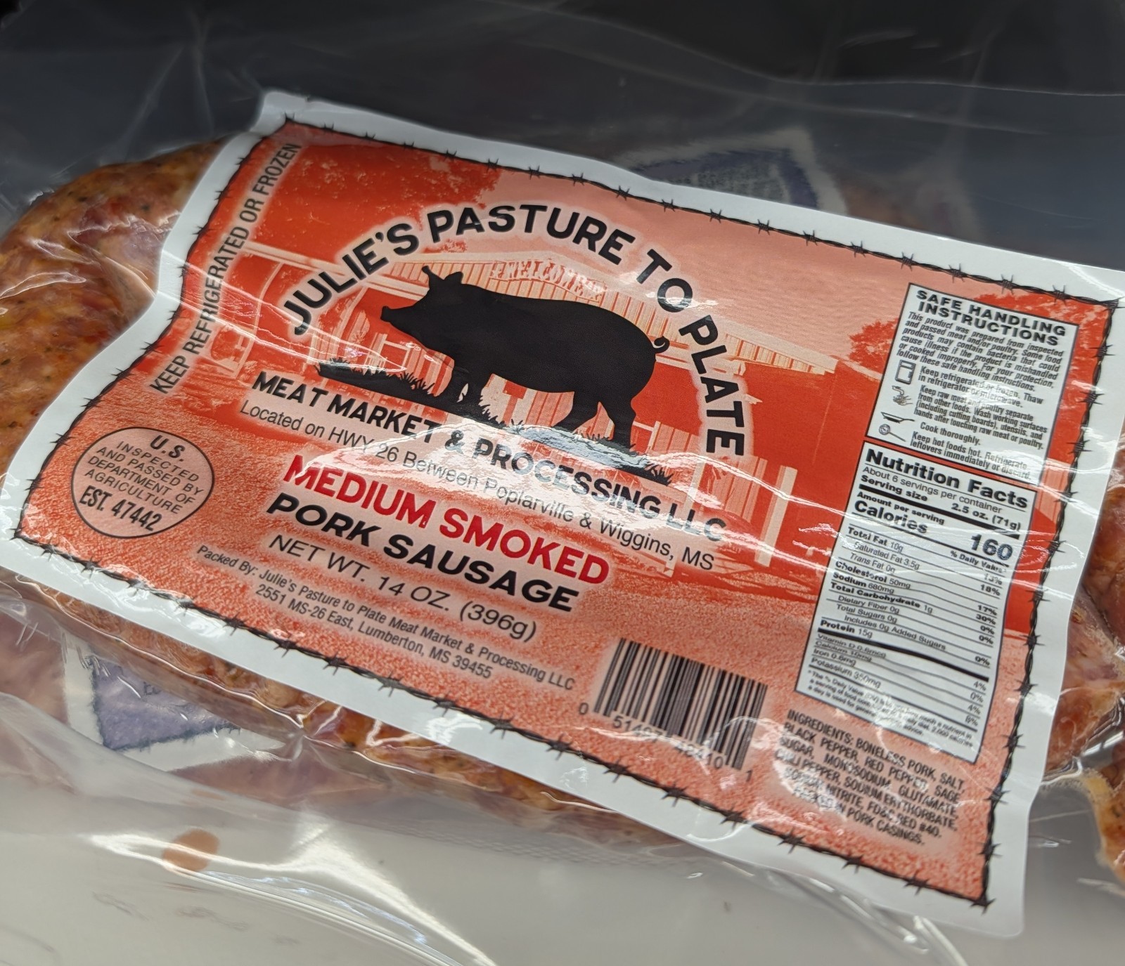 Julie’s Pasture To The Plate Medium Smoked Sausage 14 Oz (4 Pack)