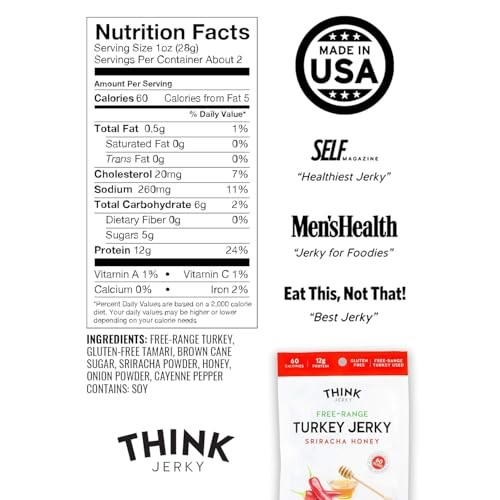 Sriracha Honey Beef and Turkey Jerky Pack of 4 Gourmet Healthy Snack 2.2oz