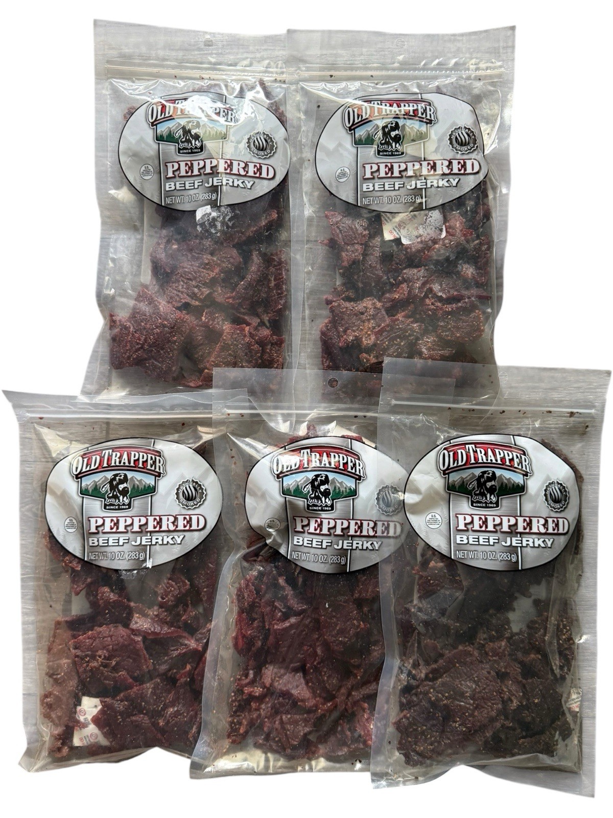 (5) Bags Old Trapper PEPPERED Beef Jerky, 10 oz Each, Exp. 01/2027+
