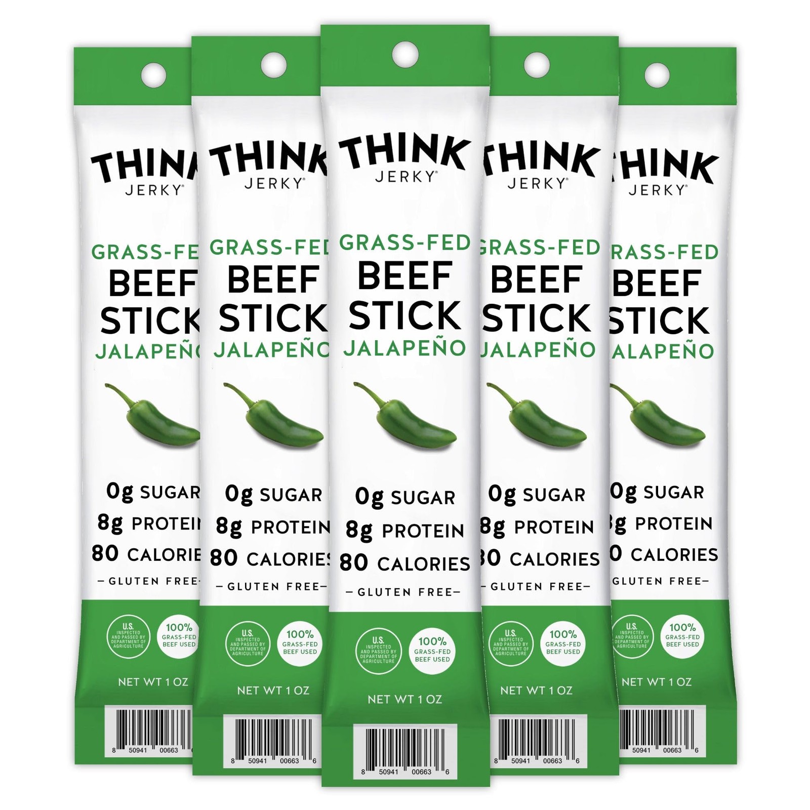 Think Jerky, Jalapeno Grass-Fed Beef Sticks 1 Ounce (Pack of 5) – Sugar Free,