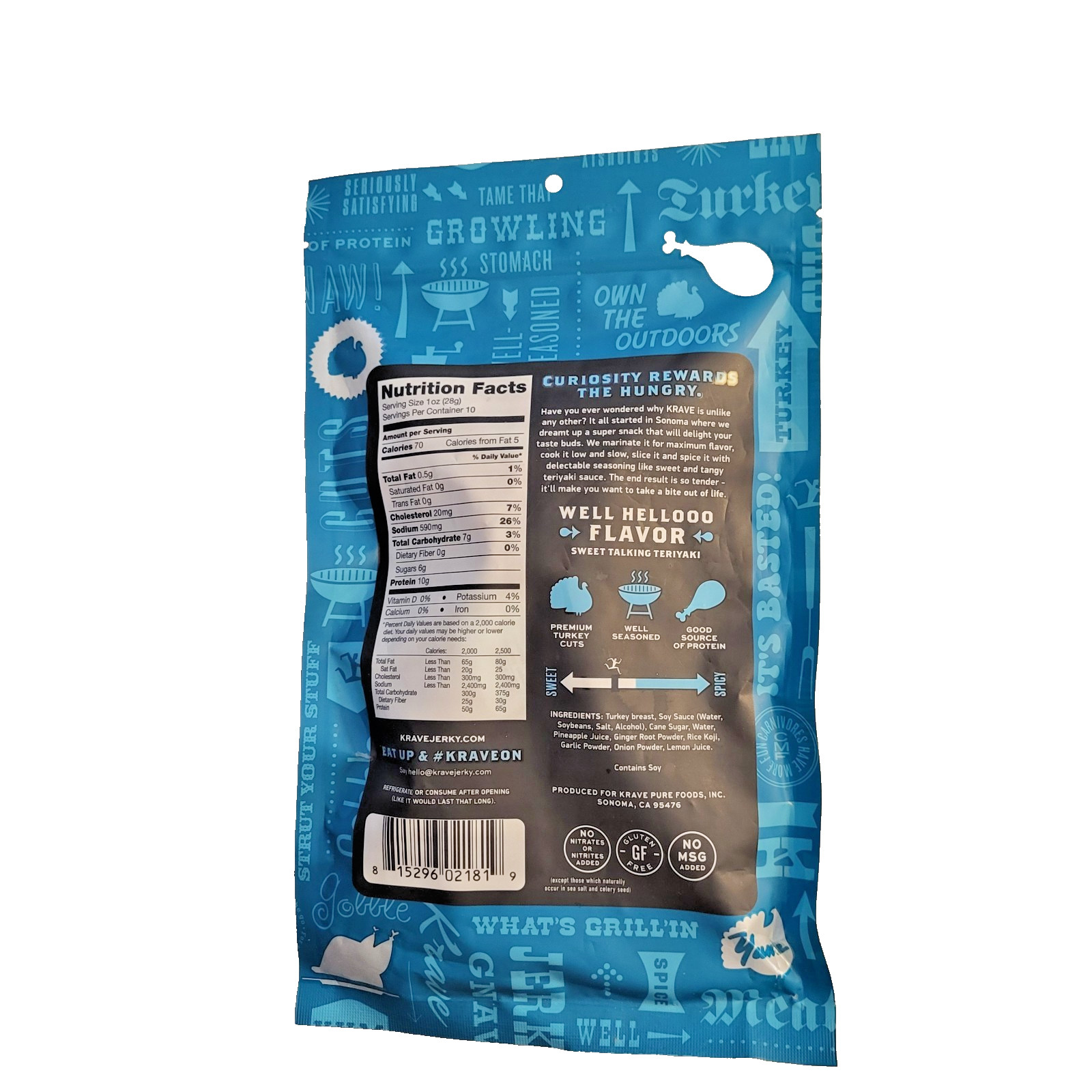 Krave Jerky Turkey Oven Roasted Teriyaki Premium Cuts No Nitrate 10 Oz. MAR 2026