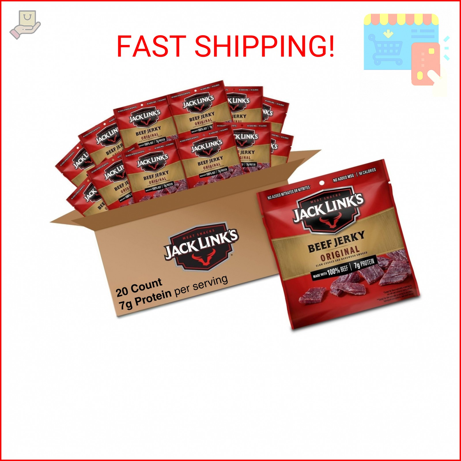 Jack Link’s Beef Jerky Multipack – Original – Made with 100% Real Beef – Ready t