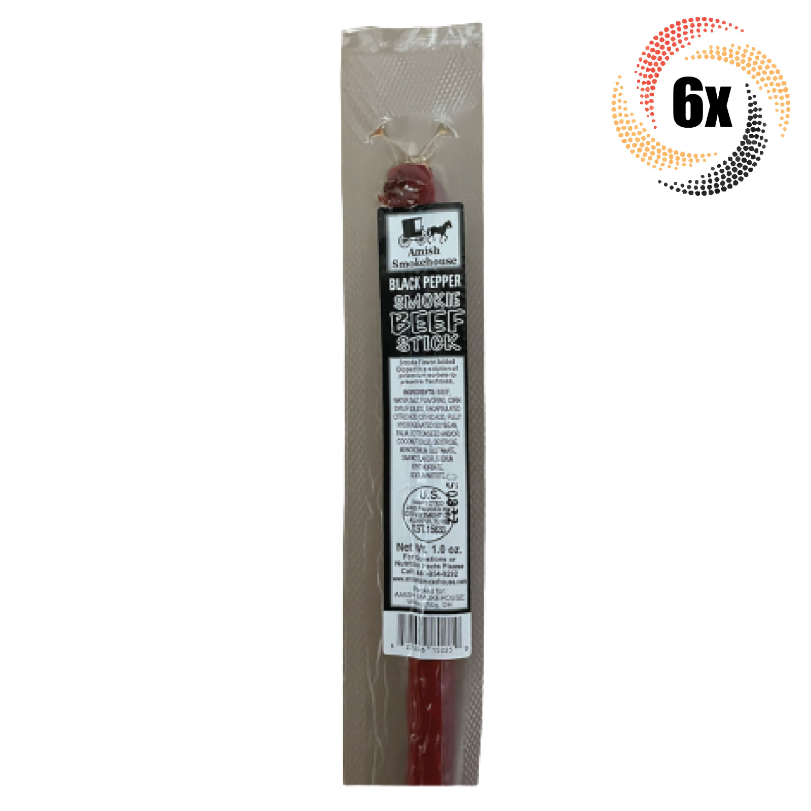 6x Sticks Amish Smokehouse Black Pepper 100% Beef Premium Snack Sticks | 1.25oz