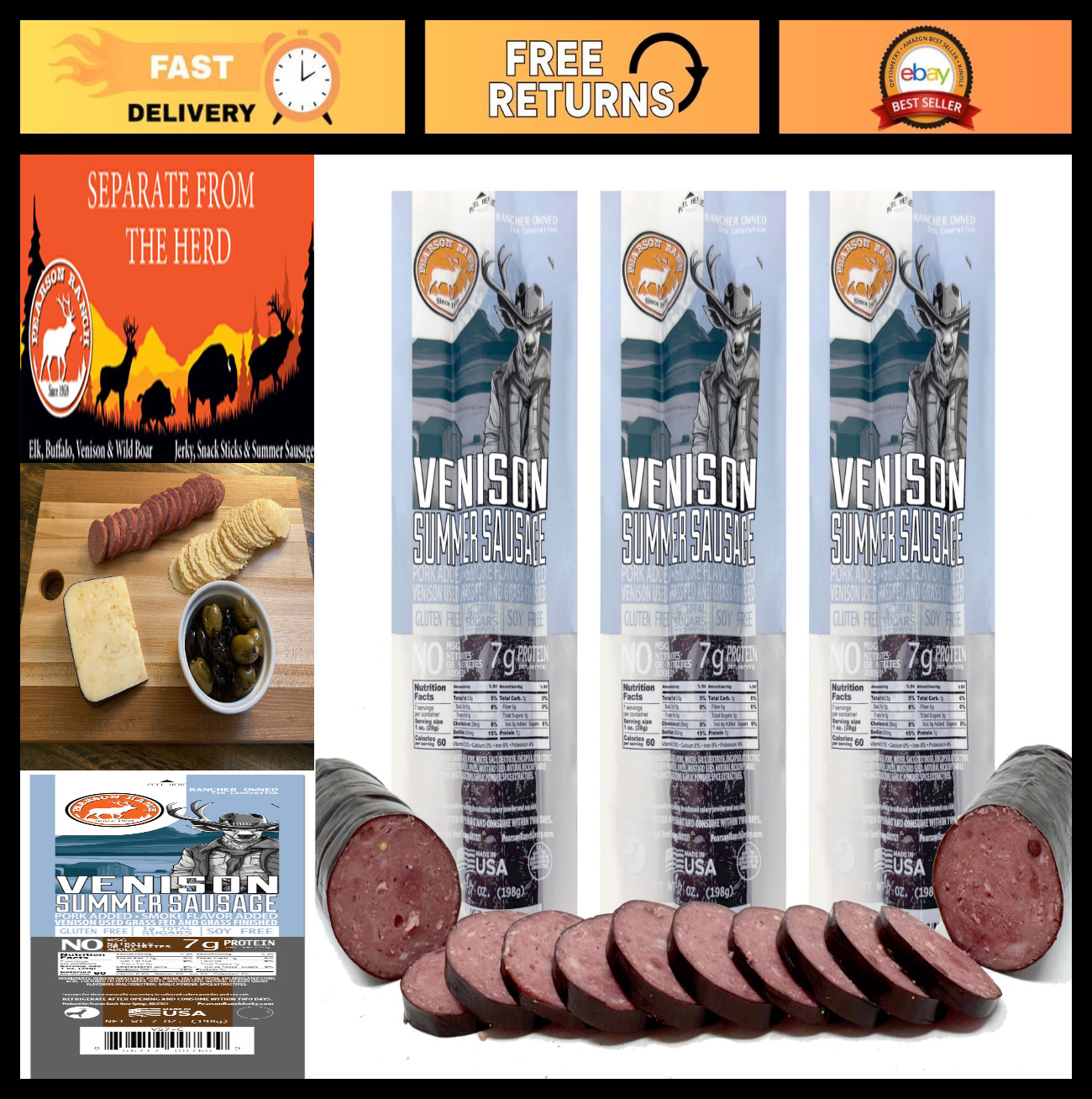 Grass-Fed Venison Summer Sausage – Low-Carb, Gluten-Free, No Added Nitrites, 7 o