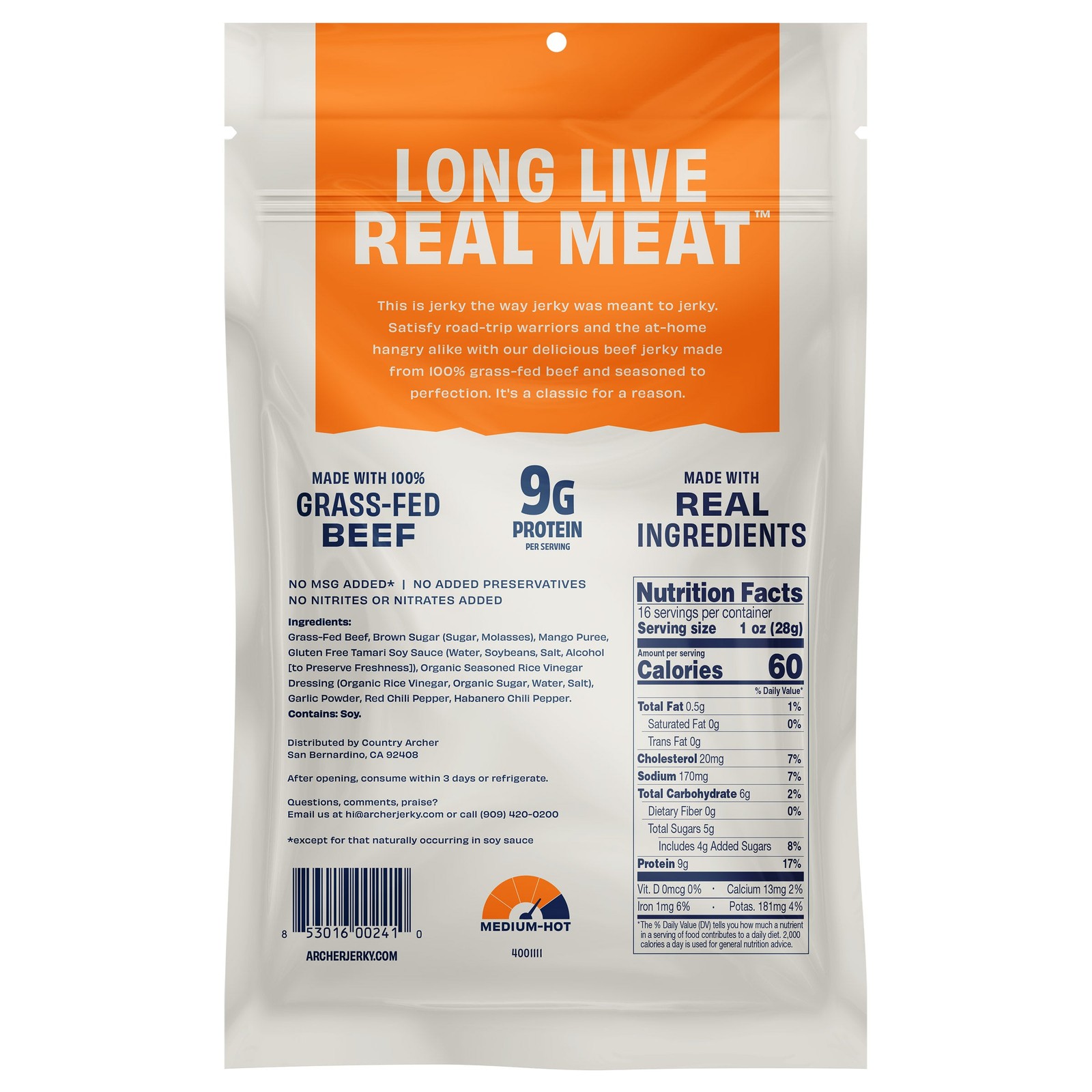 ARCHER MANGO HABANERO BEEF JERKY 16 OZ