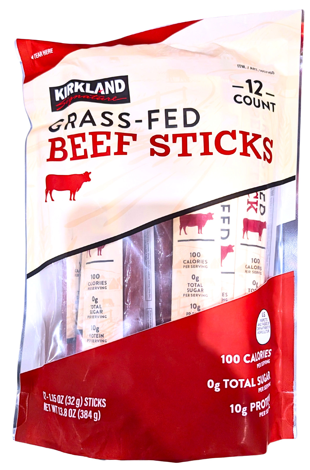 Kirkland Signature Grass-fed Beef Sticks 1.15 Oz 12-Count EXP 10/2026