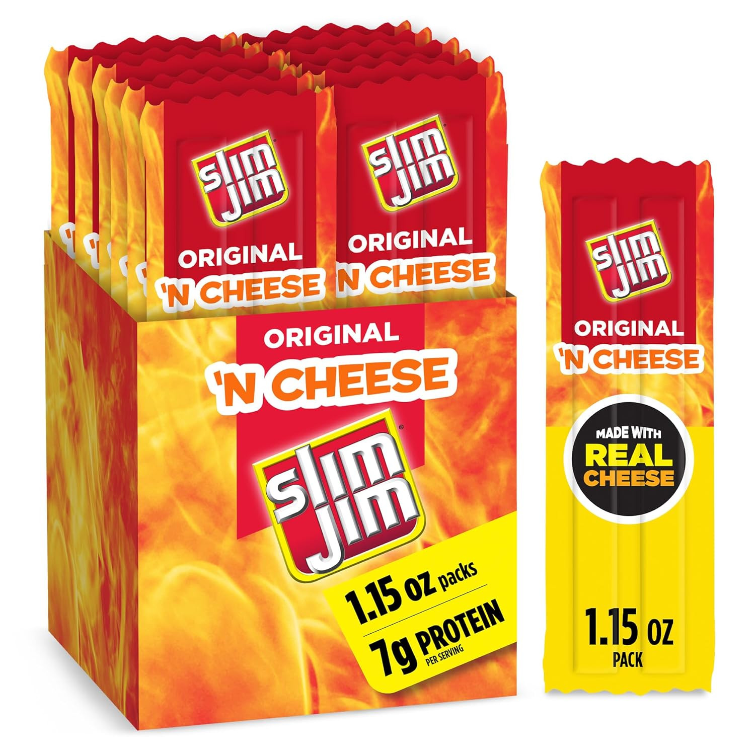 Beef ‘N Cheese Smoked Meat Sticks, Original Flavor, 7G Protein per Serving, Camp