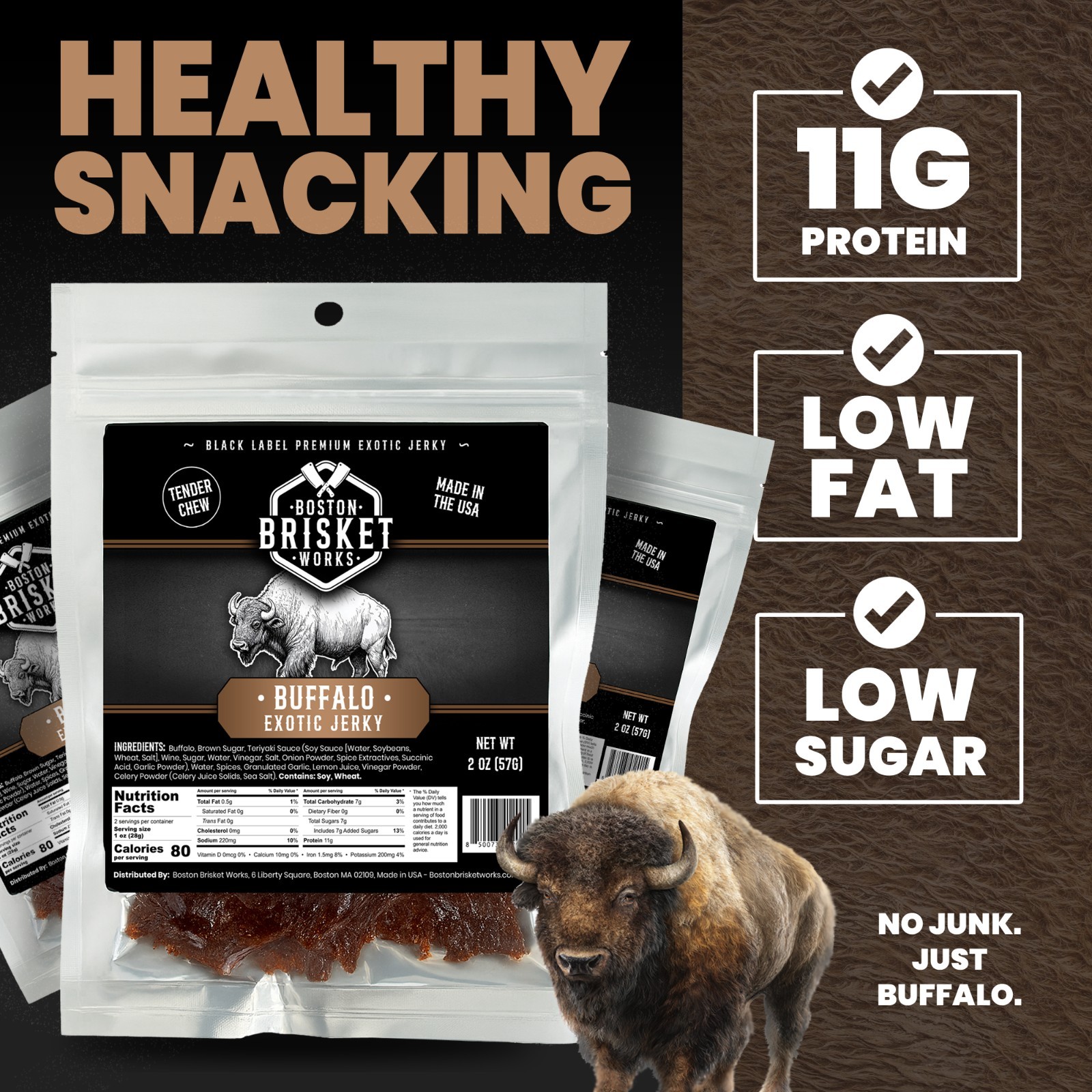 BUFFALO JERKY – Exotic Wild Game Snack – Made in the USA – Fast Shipping!