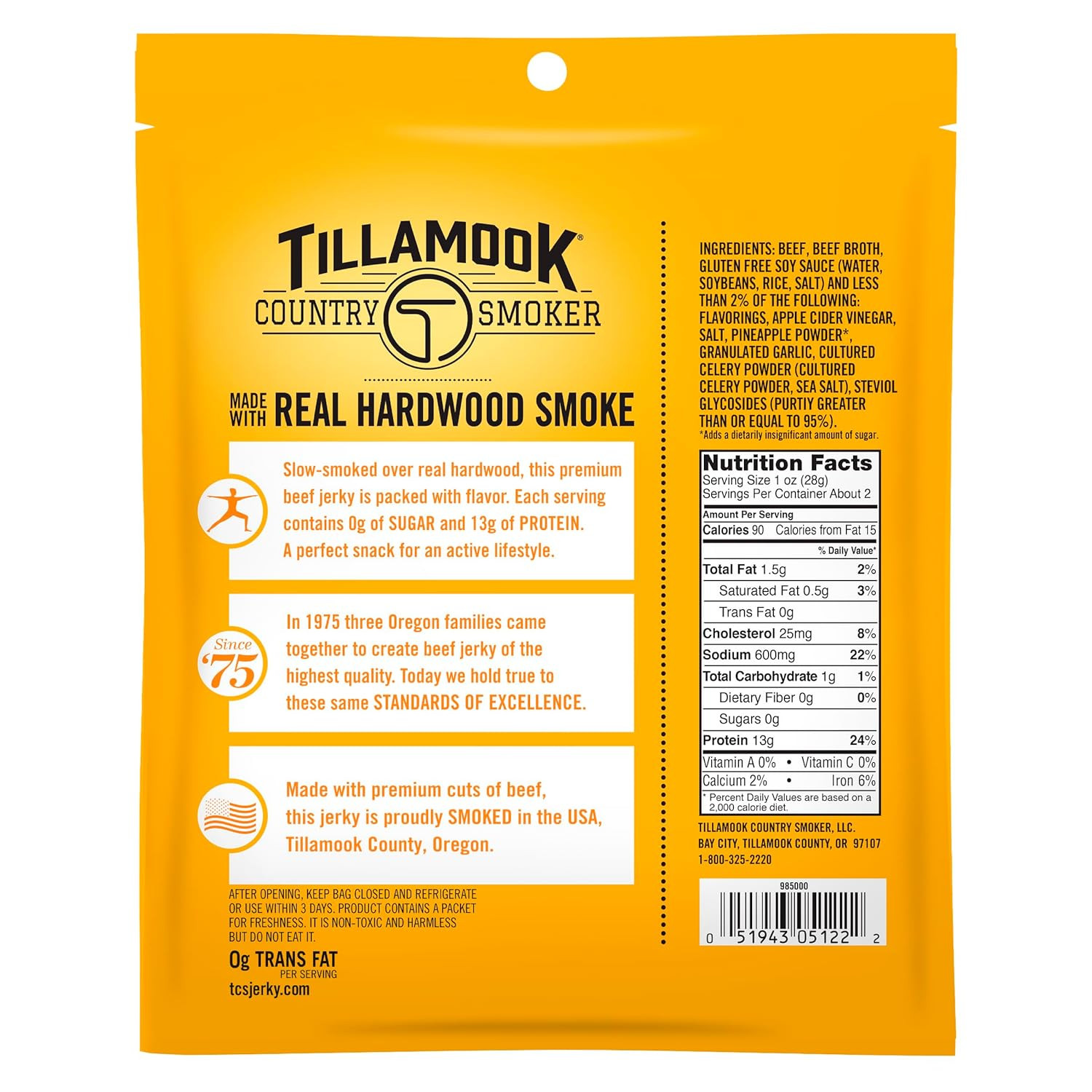 Tillamook Country Smoker Zero Sugar Ready to Eat Keto Snack, Low Carb, High Prot