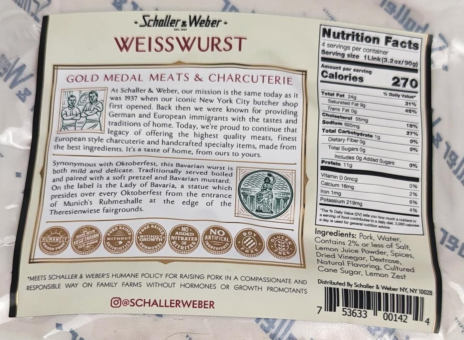 Schaller and Weber Weisswurst (Bockwurst) 12 oz (Pack of 4)