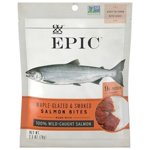 Salmon Jerky Bites Wild Caught 2.5 Ounce Bag Maple Coconut Oil Gluten Free High
