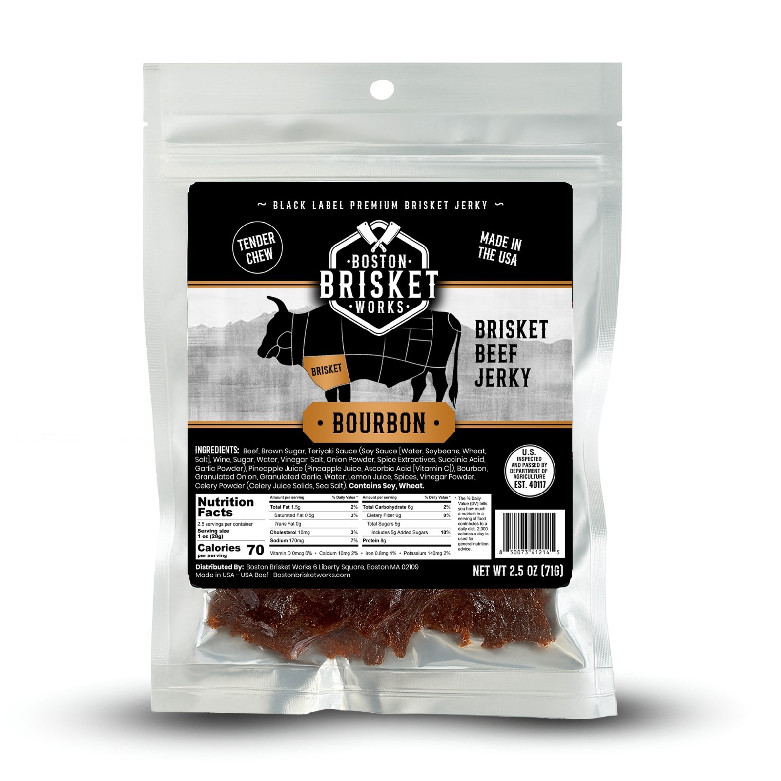 BEEF BRISKET JERKY – Bourbon Whiskey Flavor – USA Beef – Fast Shipping