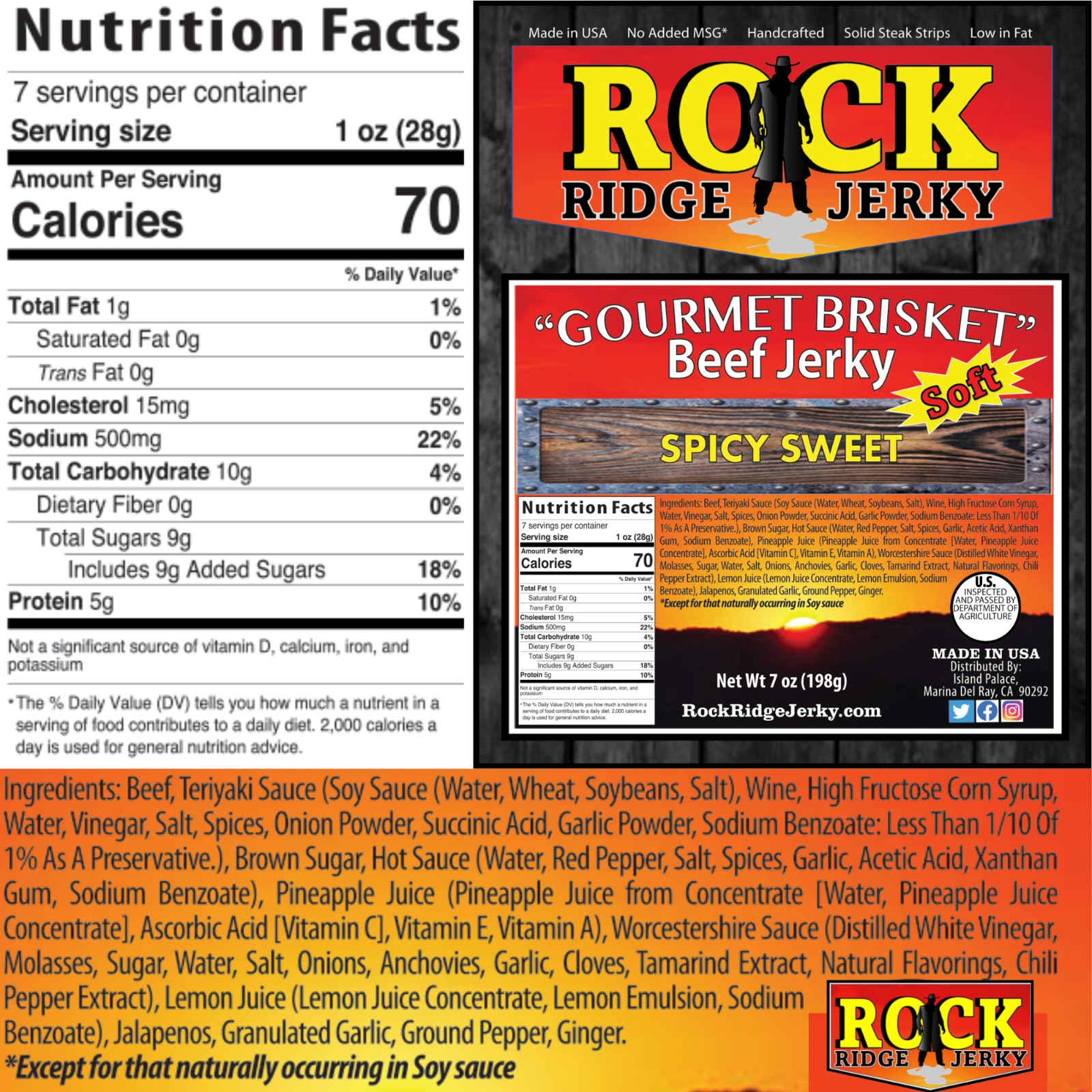 SPICY SWEET Brisket beef jerky Big 7oz.bag FRESH smoked weekly