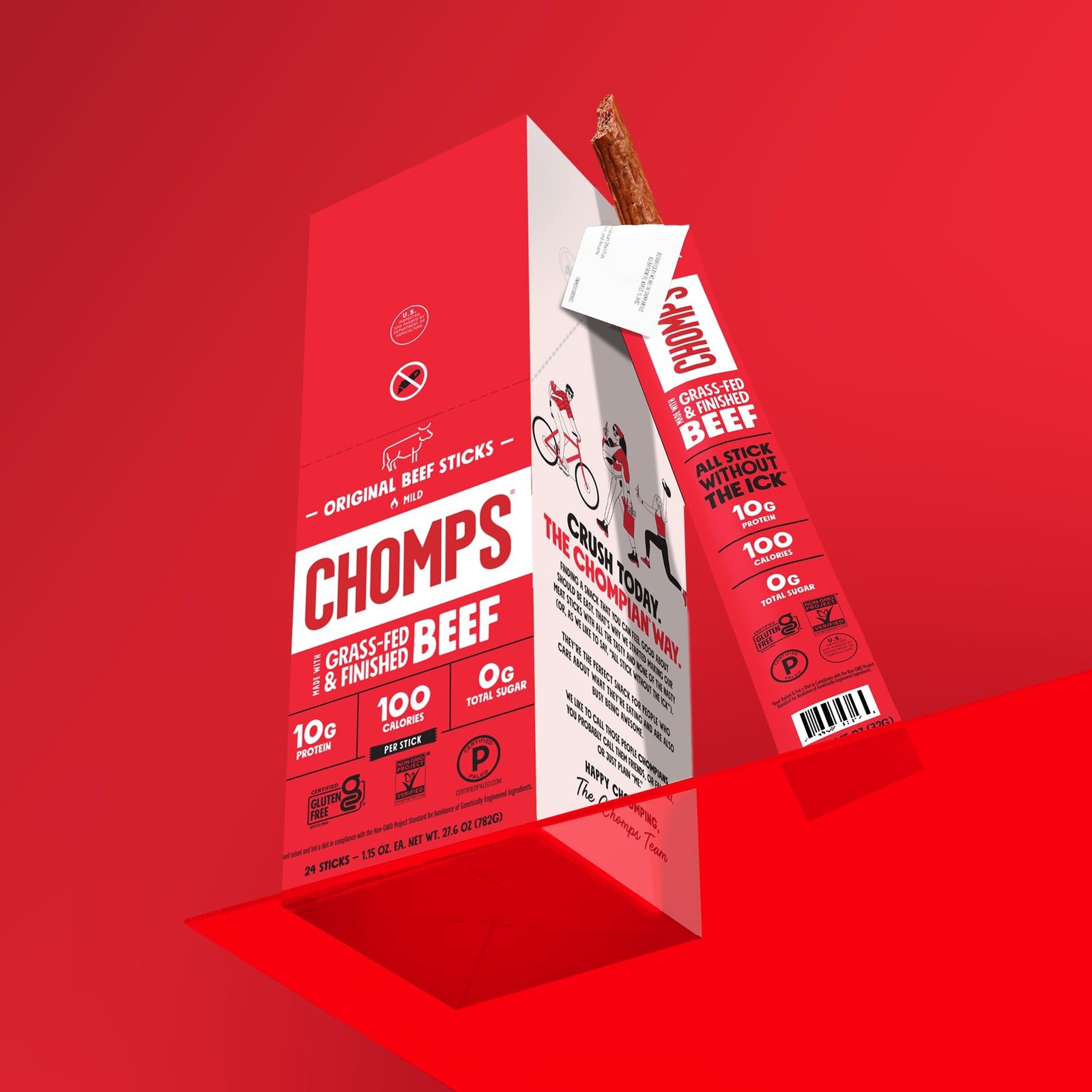 Chomps GrassFed Finished Original Beef Jerky Snack Sticks 10Pack Keto, Paleo