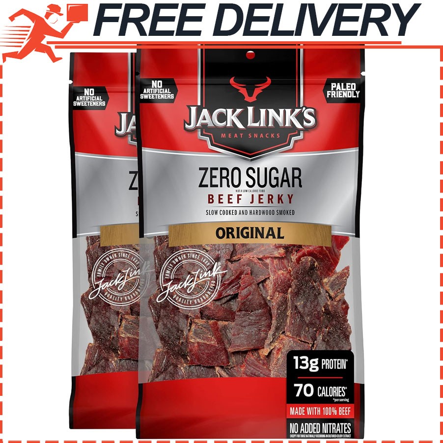 Jack Link’s Beef Jerky, 0 Sugar, Paleo Friendly Snack, 7.3 Ounce Pack of 2