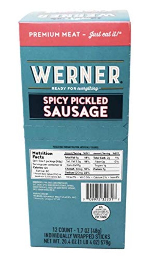 Crafted Spicy Pickled Sausages – 12 Individually Wrapped Protein Snacks