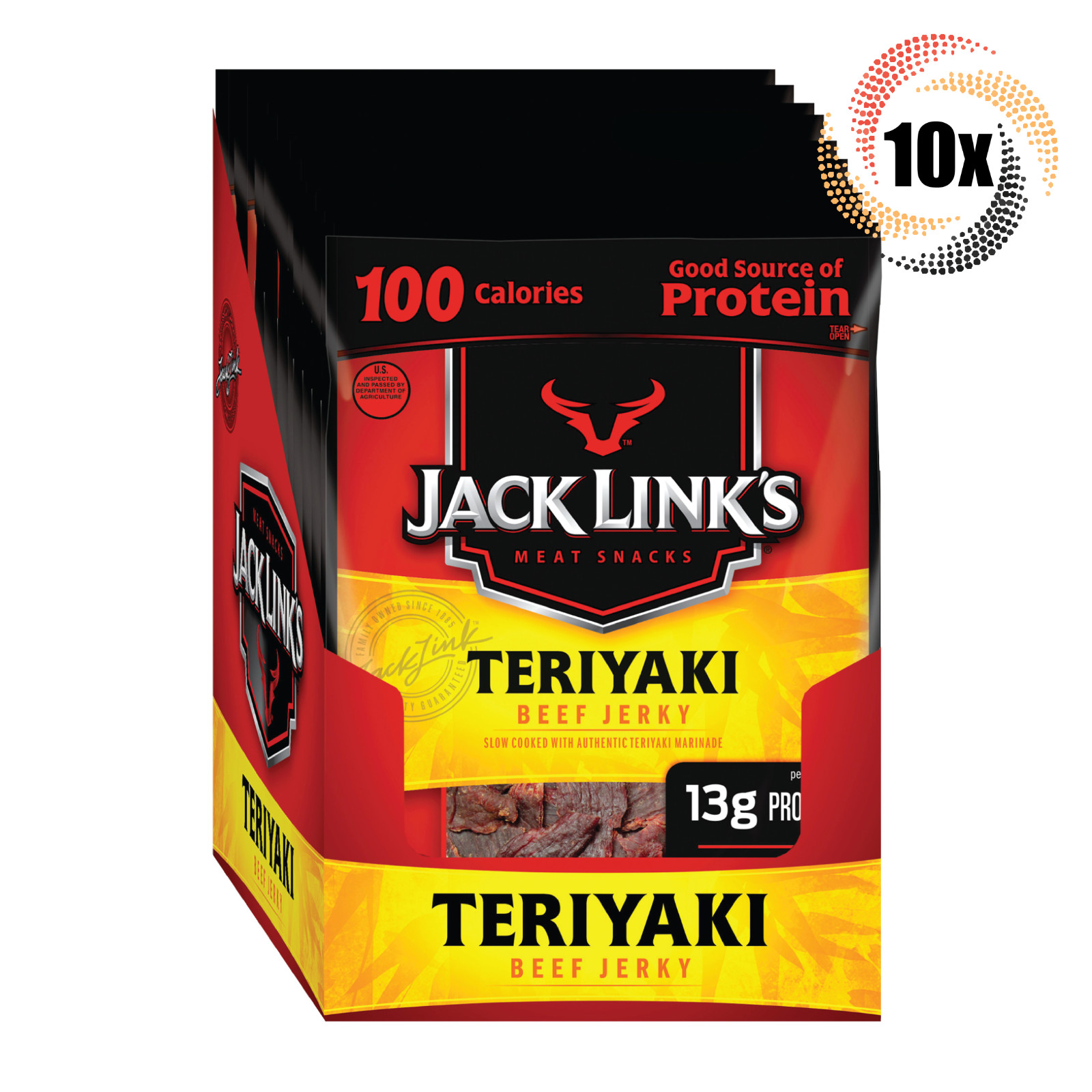 Full Box 10x Packs Jack Links Meat Teriyaki Beef Jerky 1.25oz Fast Shipping