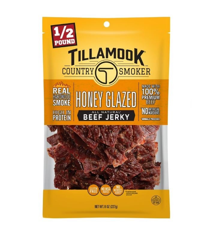 Tillamook Country Smoker,Real Hardwood Smoked Honey Glazed Beef Jerky,8 oz Bag.