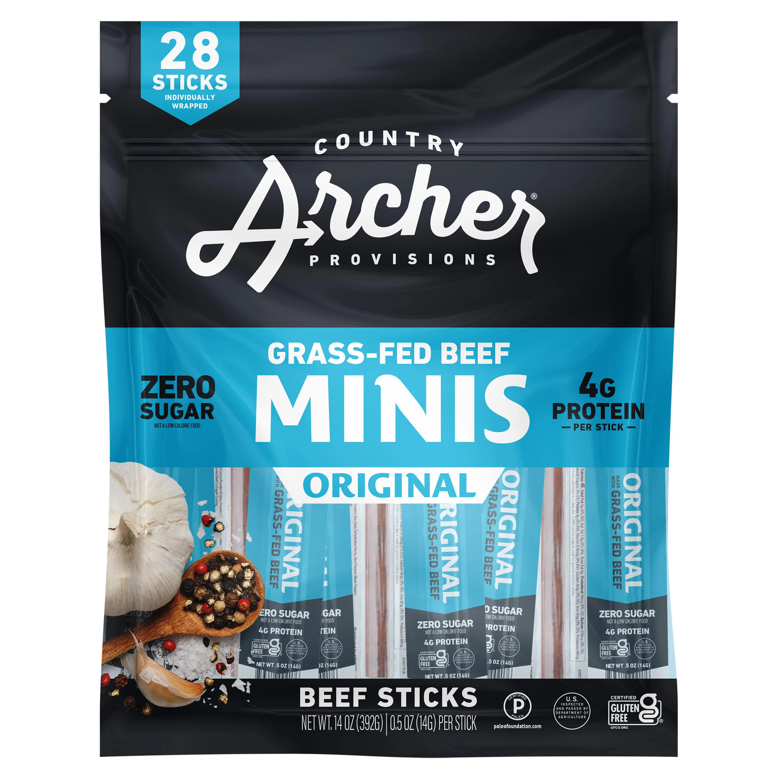 Country Archer Grass-Fed Beef Stick Minis Original, 0.5 oz, 28-Count