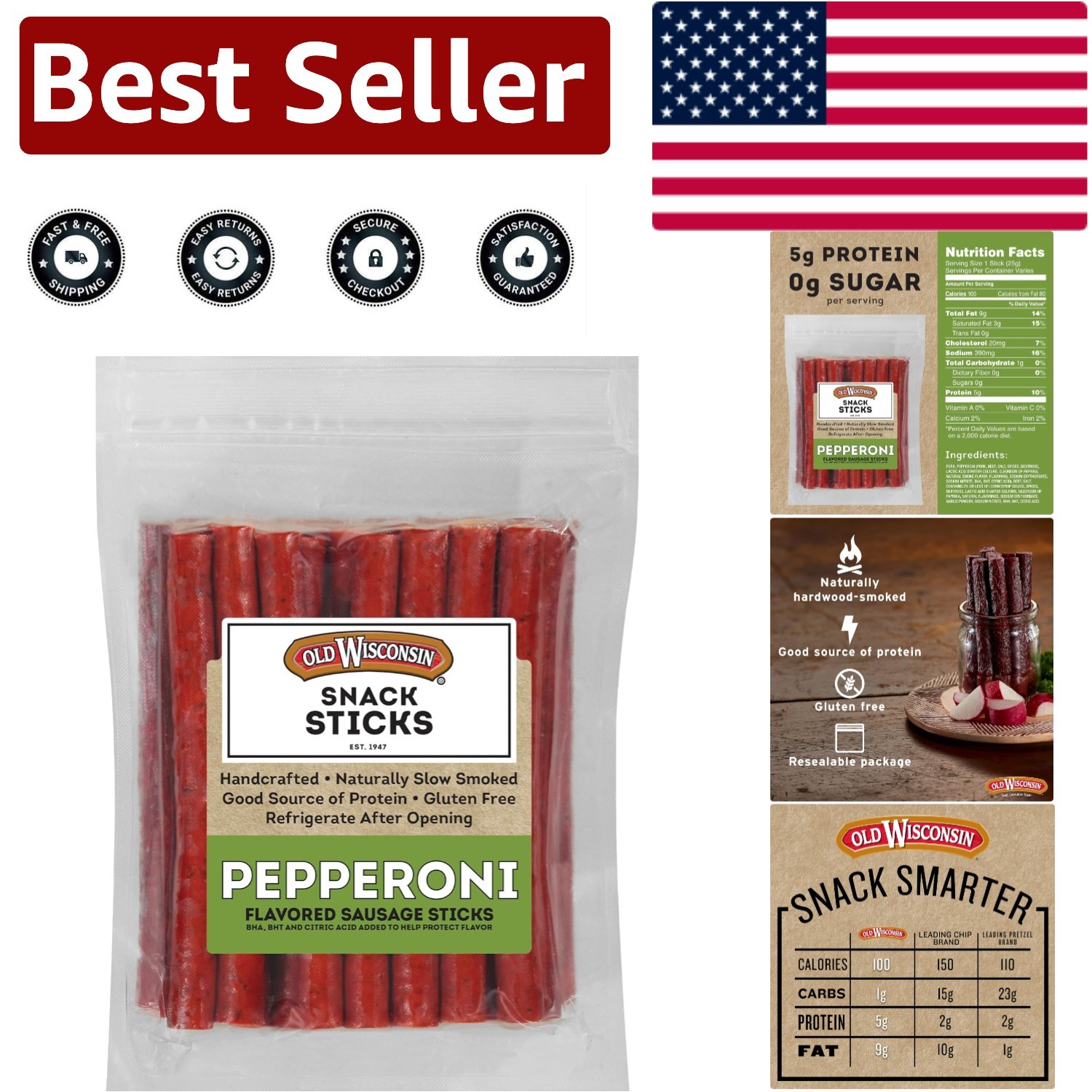 Gourmet Pepperoni Sausage Snack Sticks – Naturally Smoked & High Protein 28 oz
