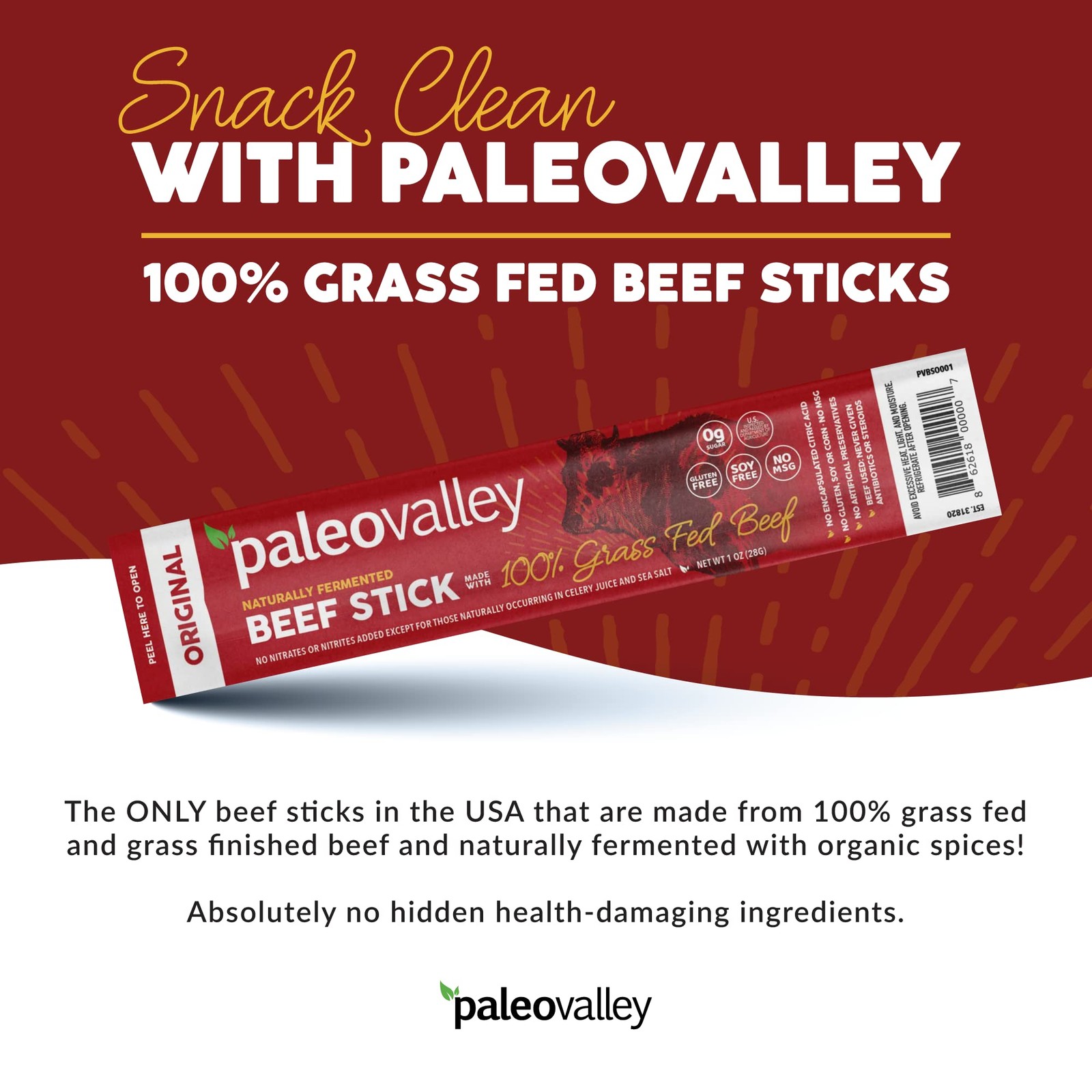100% Grass Fed Original Beef Sticks – Gluten Free Snack – High Protein Keto