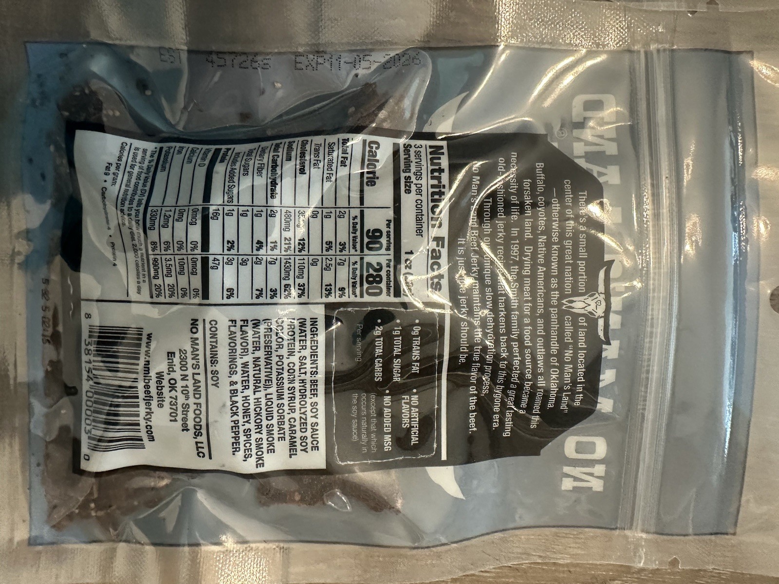 No Mans Land Beef Jerky Variety Pack. (4) 2.5 oz packs. BB 11/2026