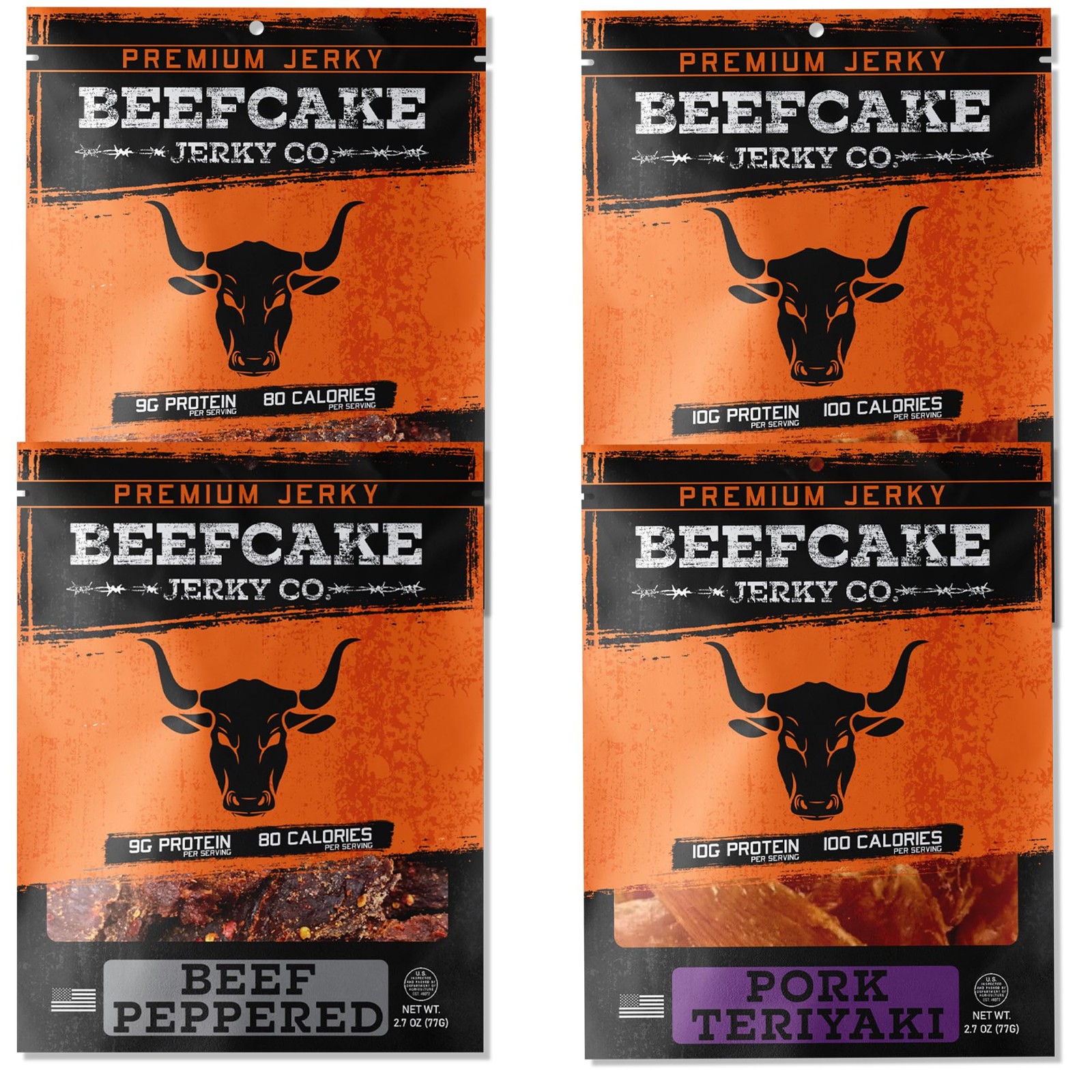BEEFCAKE Jerky Pork Lover Variety Pack Beef Jerky Signature Beef Peppered & A…