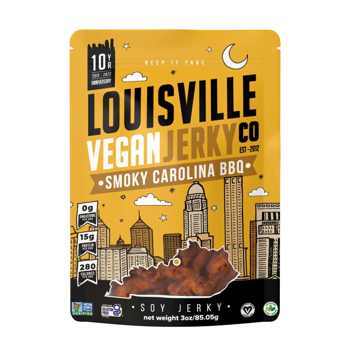 Louisville Vegan Jerky Smoky Carolina Bbq High Protein Low Fat Snack 4G Fat
