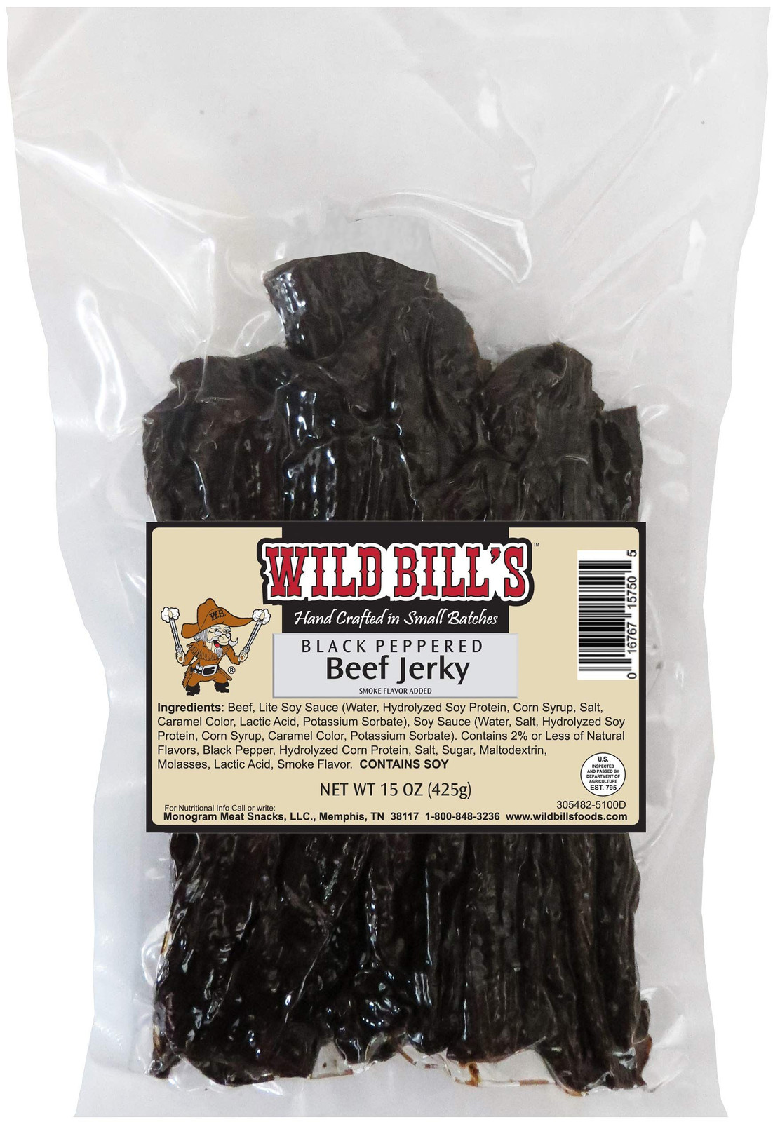 Wild Bills Black Peppered Beef Jerky Strips, 30-Count, 15 Ounce (Pack of 1)