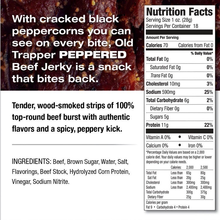 Old Trapper Peppered Beef Jerky 18oz Smoked Dried Meat High Protein Snack
