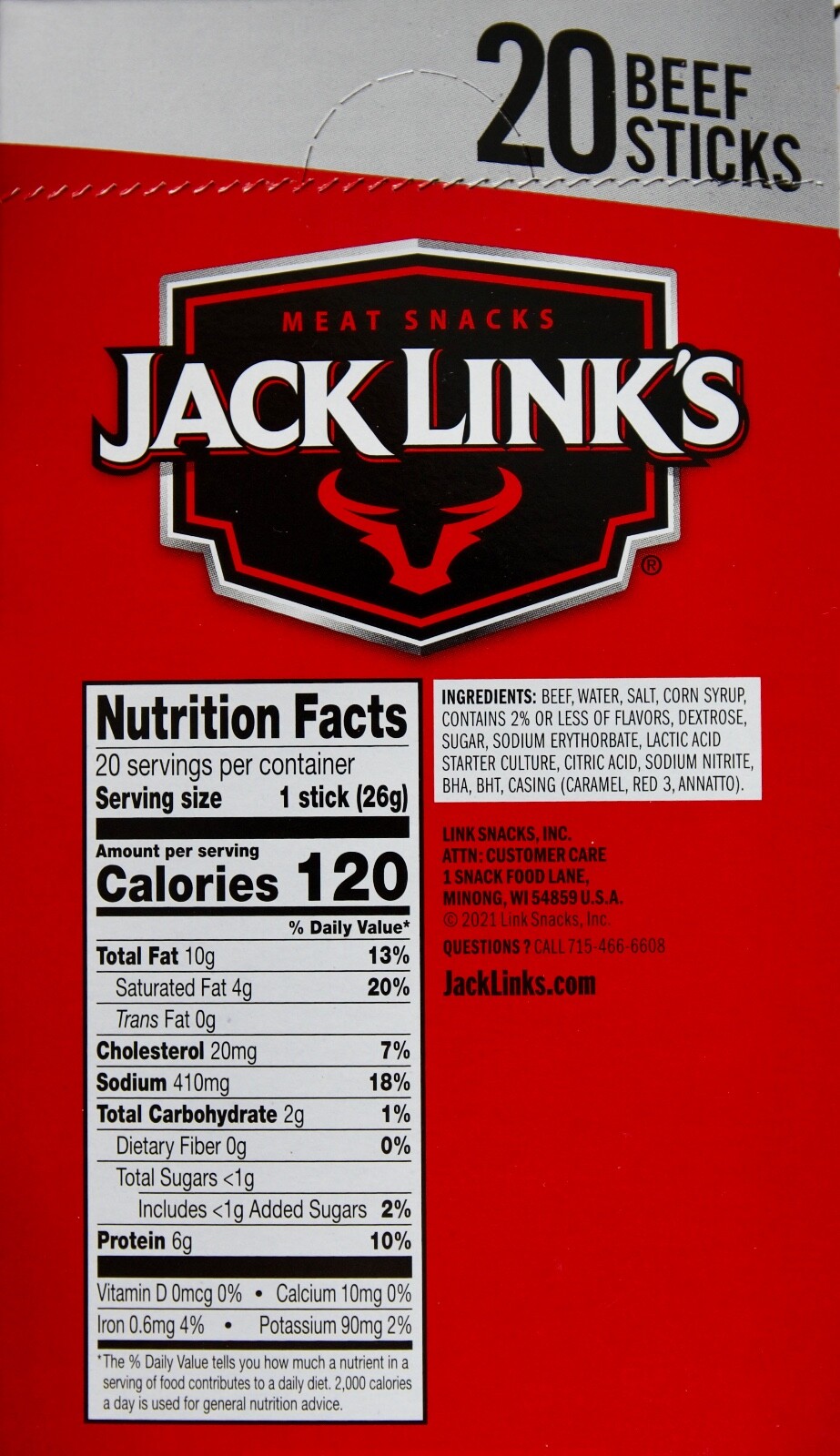 Jack Link’s Beef Sticks Original Naturally Hickory Smoked, 20 Count