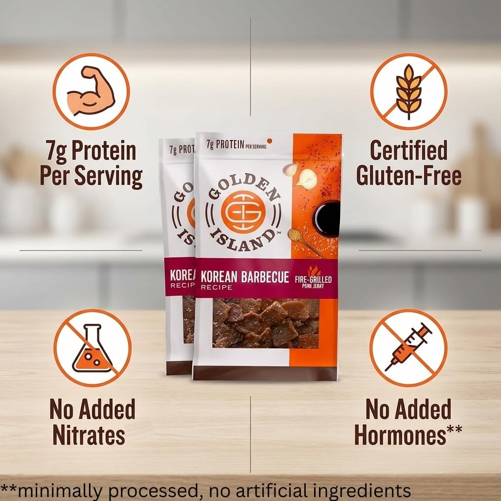 Pork Jerky Korean BBQ Flavored, Specialty Meat Snack, Gluten Free with Korean Ba