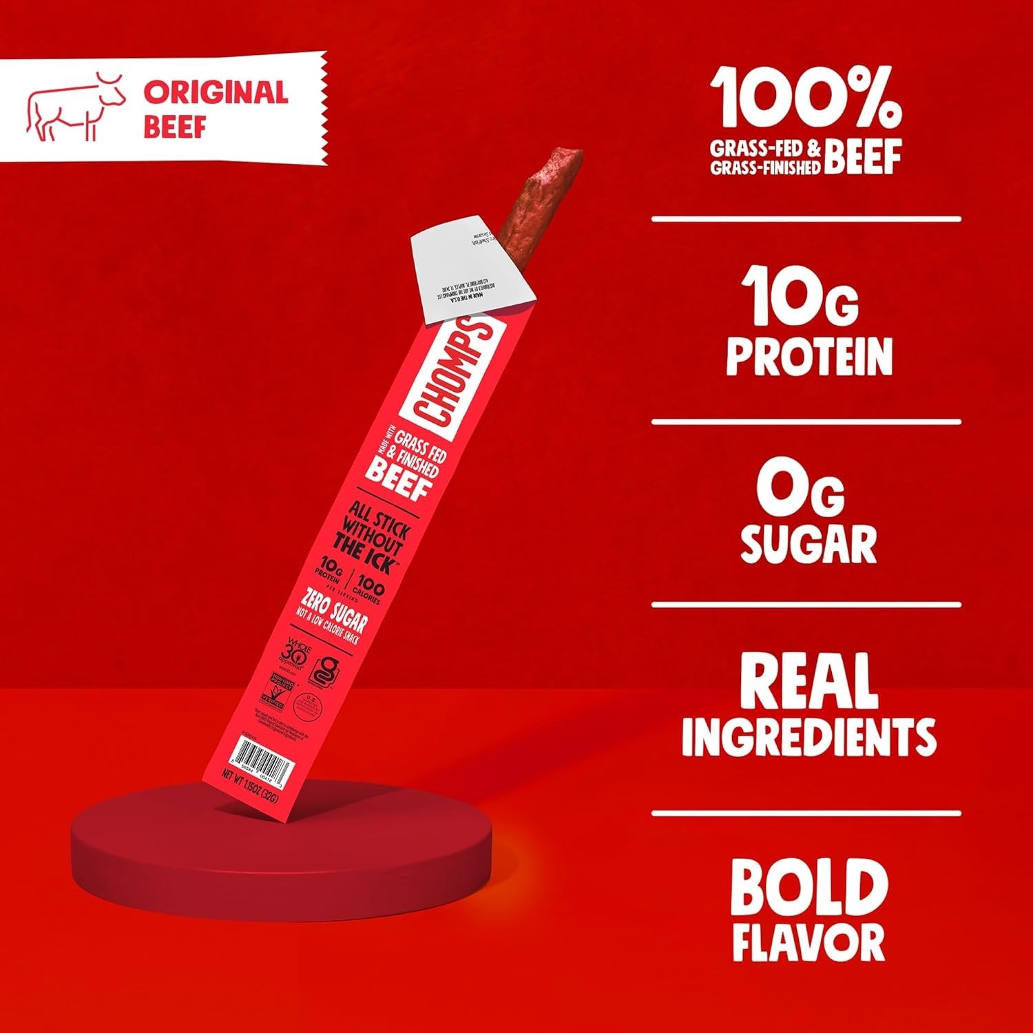 Chomps Original Beef Jerky Snack Sticks 10-Pack – Keto, Gluten-Free