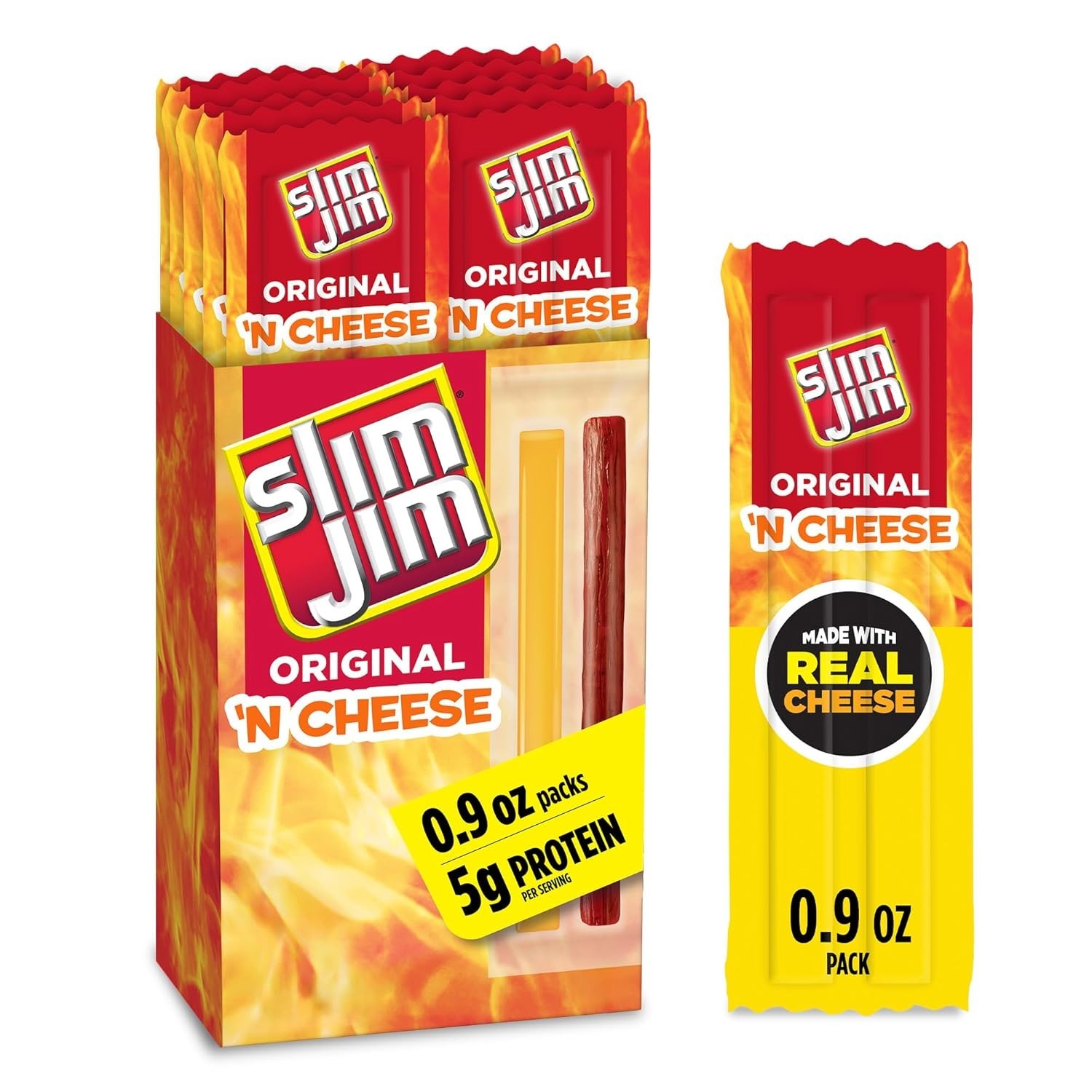 Slim Jim Beef ‘N Cheese Sticks 10 Ct Snack 0.9oz Original Flavor 5g Protein